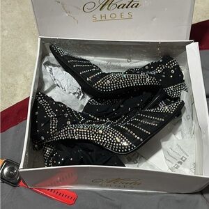 Mata Shoes Black Rhinestone Heels